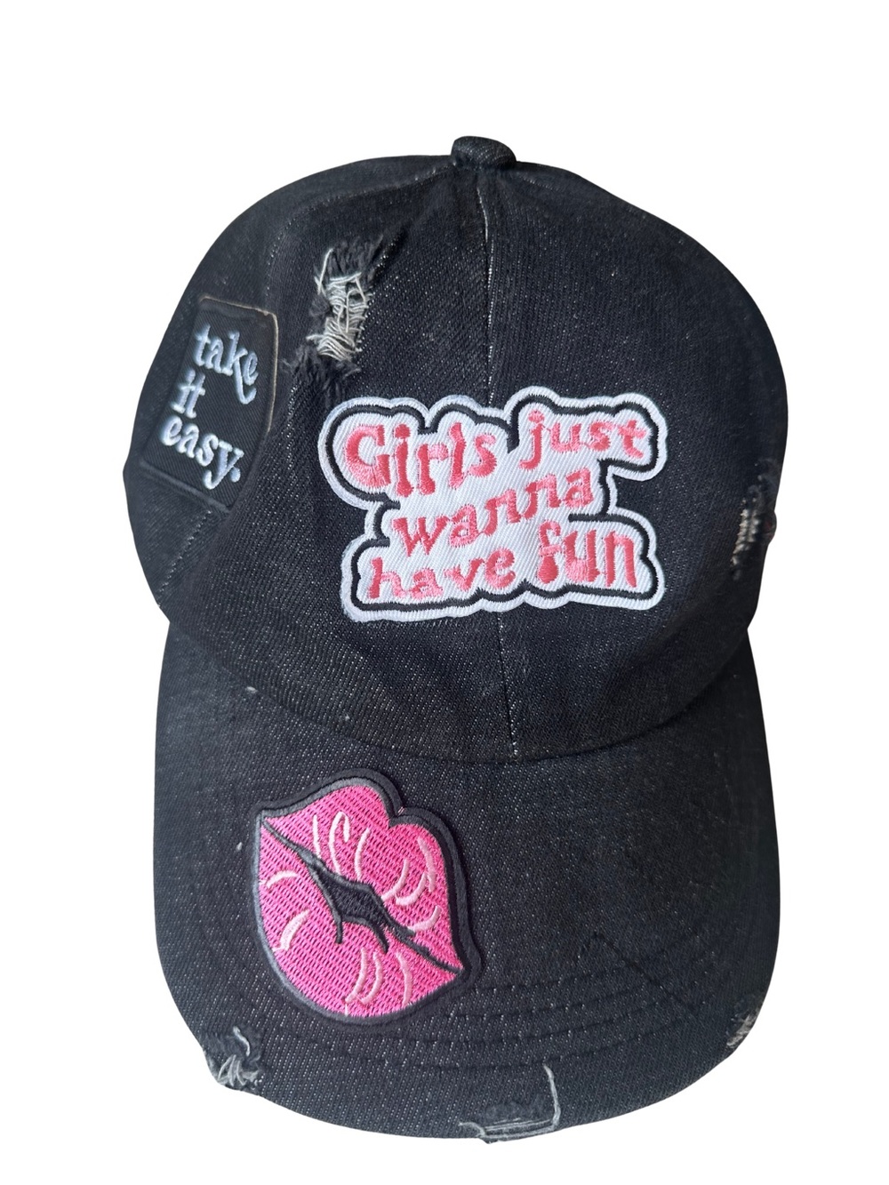 Upcycled Black Denim Trucker Hat Girls Just Wanna Have Fun